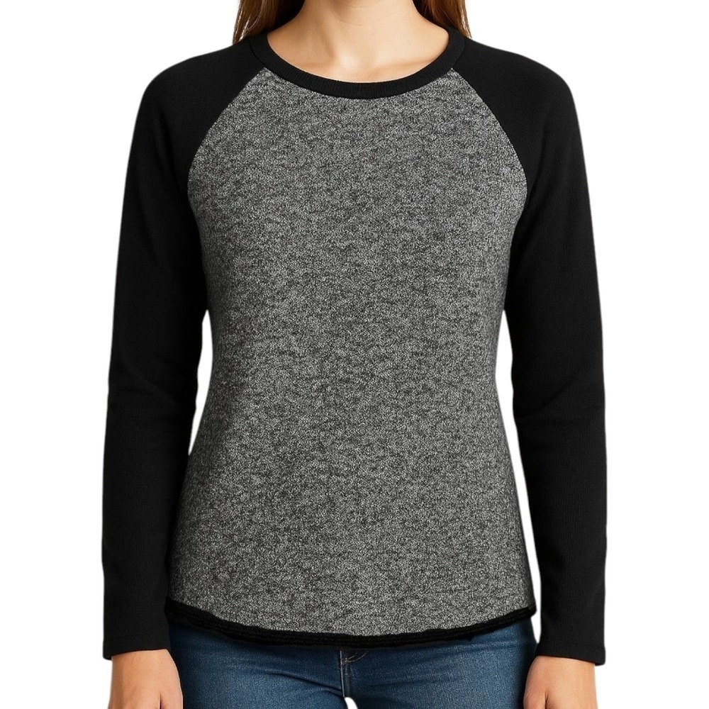 EDDIE BAUER‎ Sweatshirt Raglan Sweater Women Large Colorblock Black Long Sleeves